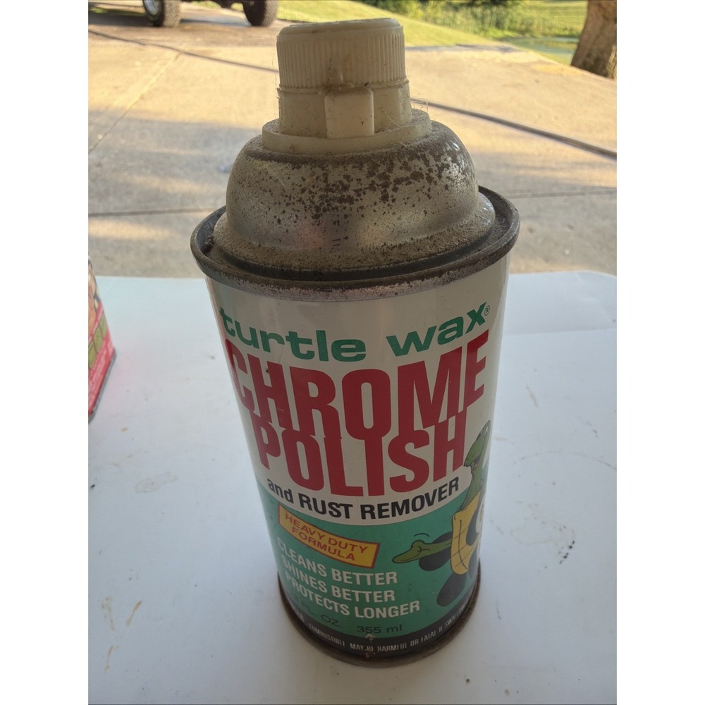 VTG Turtle Wax Chrome Polish Rust Remover Full 12oz Antique Advertising Tin 1986